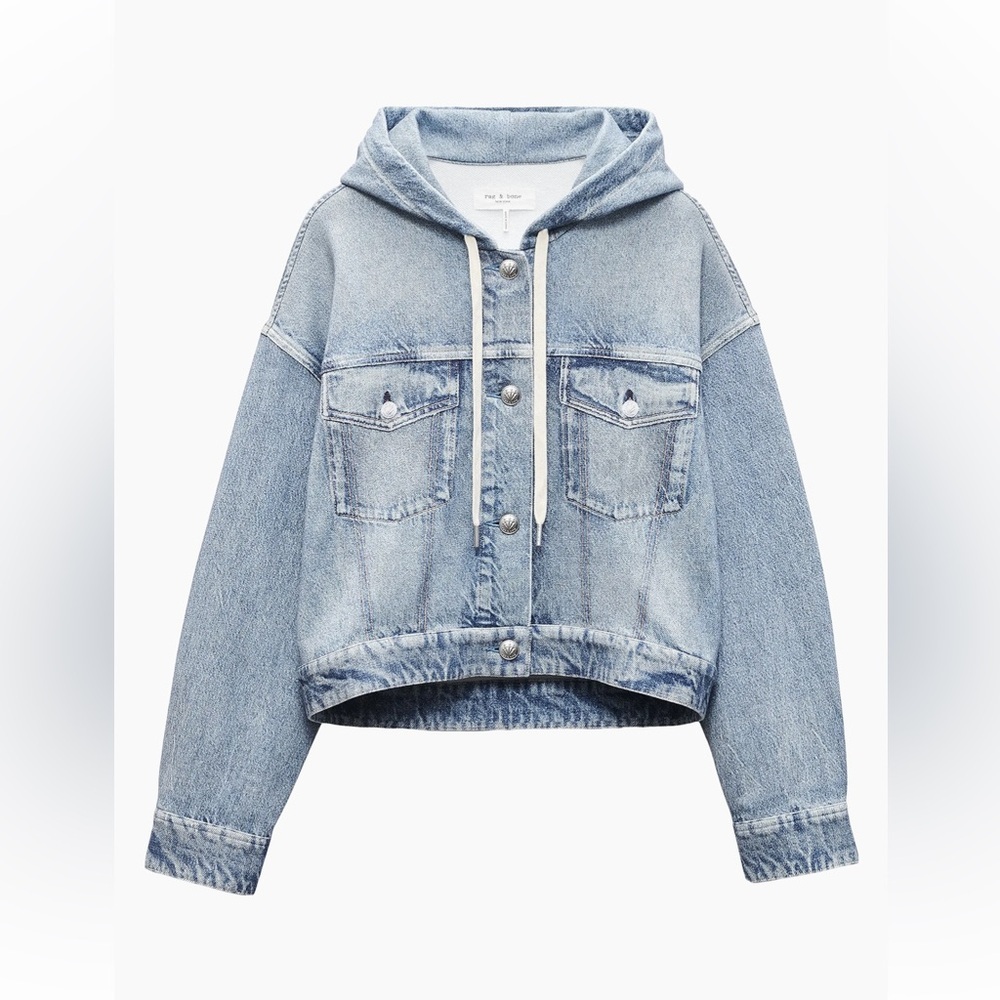 rag & bone rb Miramar Trucker Denim-Print Hoodie in Coney
